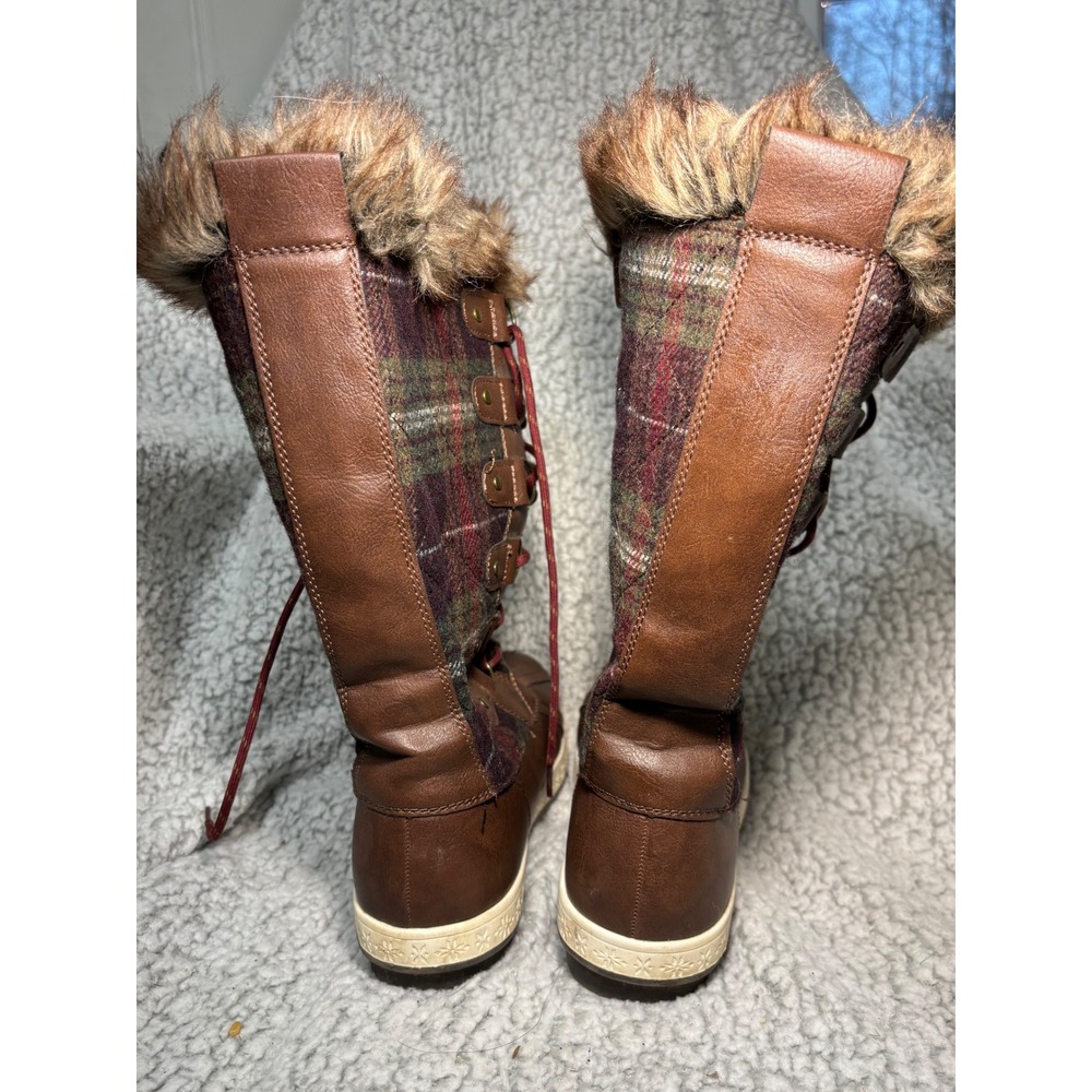 Marley Womens Brown Plaid Faux Fur Trim Lace Up Winter Duck Boots Size 8 - Picture 4 of 8